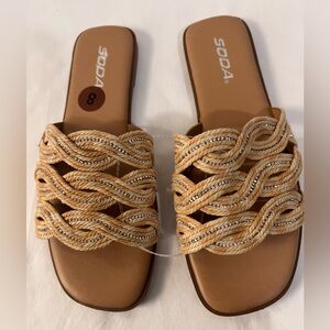 Soda Tan Woven Women’s Sandals Flat Slip-On, Size 8, New